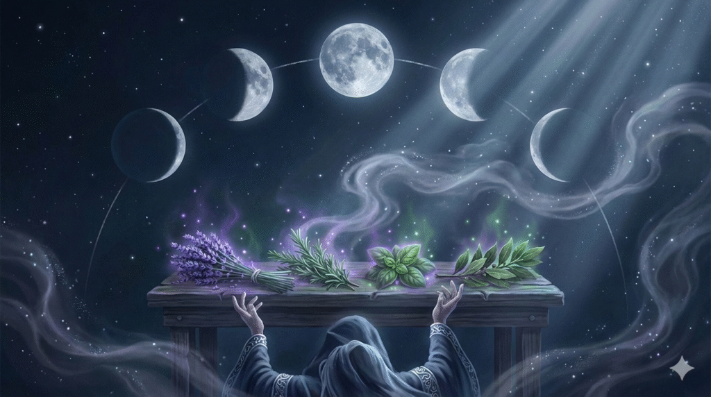 ritual luna menguante con humo de ruda